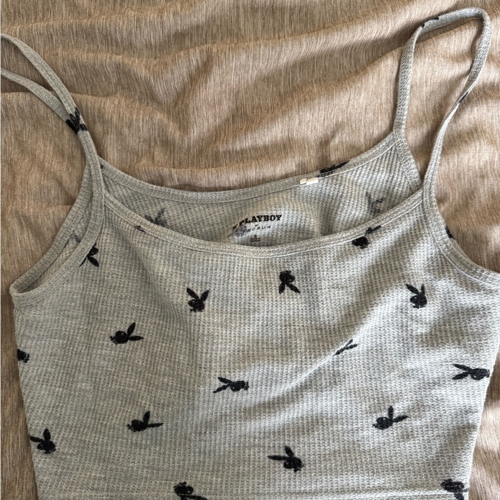 Gray Tank Top with Black Bunny Print
